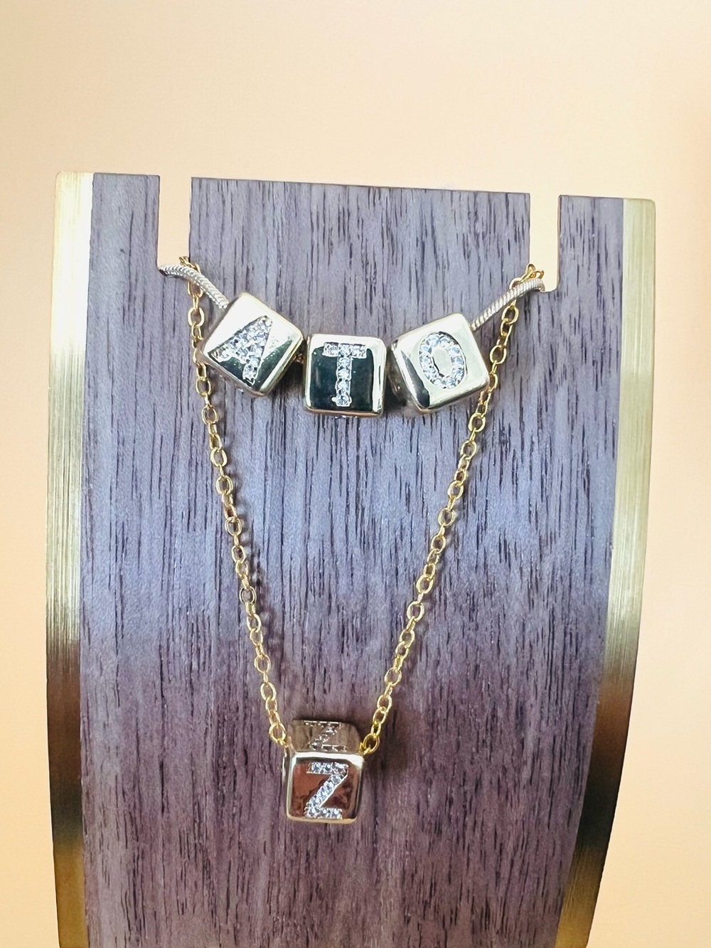 14K GP Name initials (Letter) pendant & necklace CHOOSE one from A-Z
